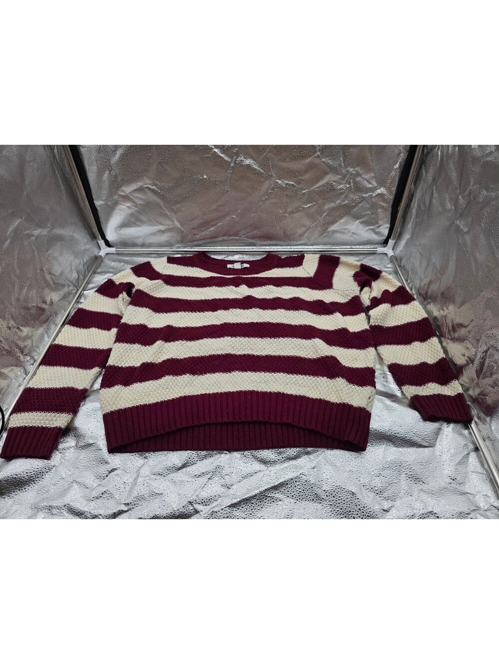 Forever 21 Burgundy and Cream Striped Pullover Sweater Size L